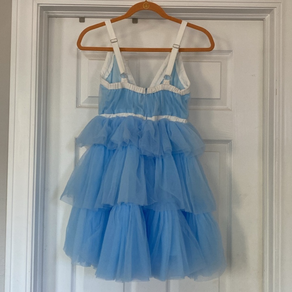 NWT MABLE SHOULDER STRAP TIERED RUFFLE MINI DRESS BLUE - Picture 6 of 8